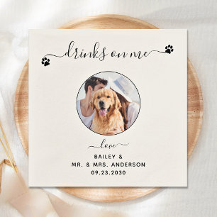 Personalised Modern Drinks On Me Photo Pet Wedding Napkin