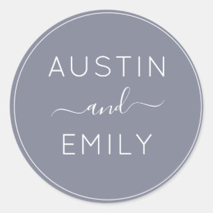 Personalised Modern Dusty Blue Wedding Classic Round Sticker