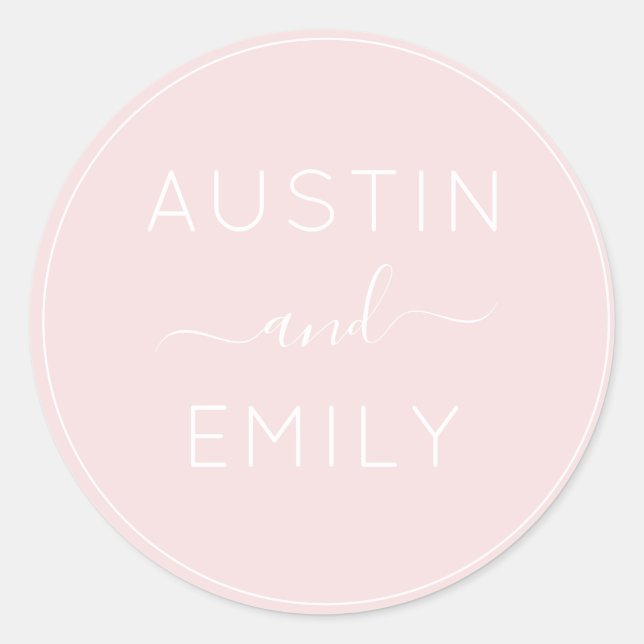 Personalised Modern Dusty Rose Wedding Classic Round Sticker (Front)