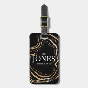 Personalised Modern Elegant Black Gold Newlywed Luggage Tag