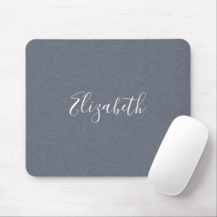 Personalised Modern Elegant Blue Grey Linen Mouse Mat
