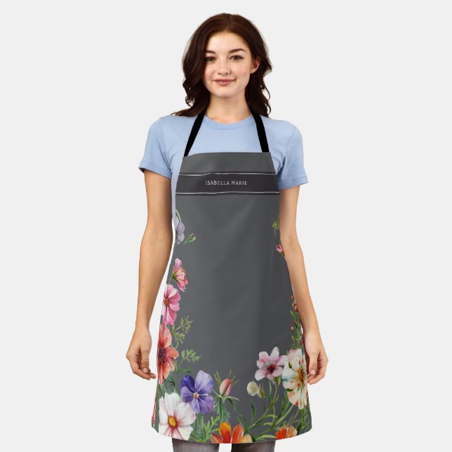 Personalised Modern Elegant Floral Apron (Worn)