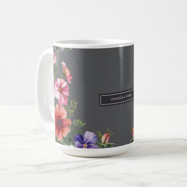 Personalised Modern Elegant Floral Coffee Mug (Front Left)