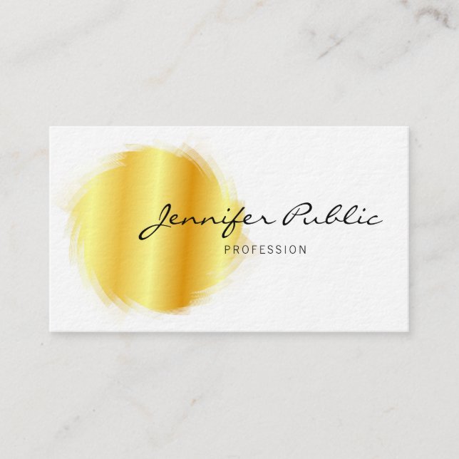 Personalised Modern Elegant Handwriting Gold White Business Card (Front)