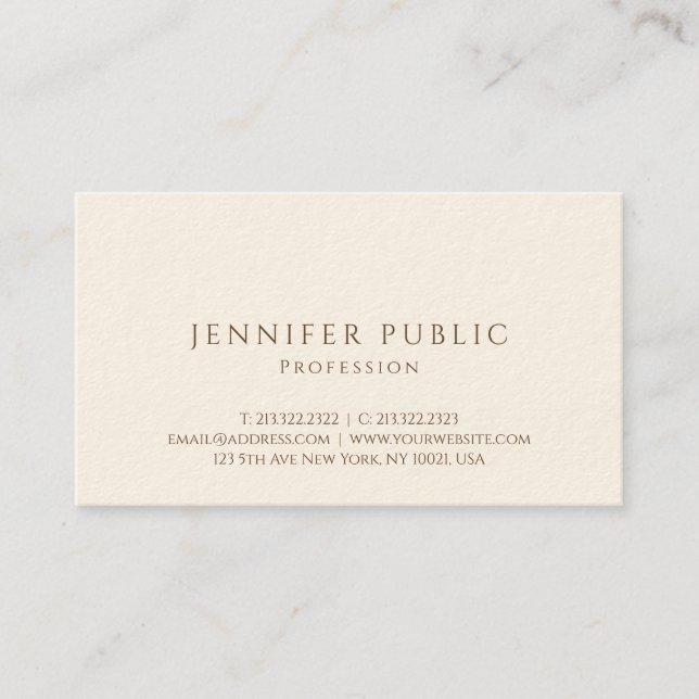 Personalised Modern Elegant Luxe Signature Cream Business Card (Front)