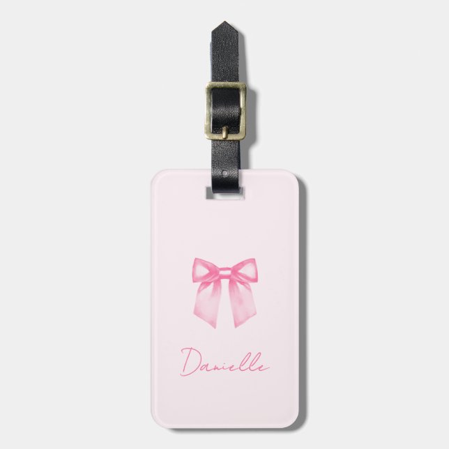 Personalised Modern Elegant Pink Bow Luggage Tag (Front Vertical)