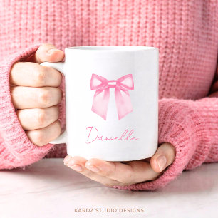 Personalised Modern Elegant Pink Bow Name Mug