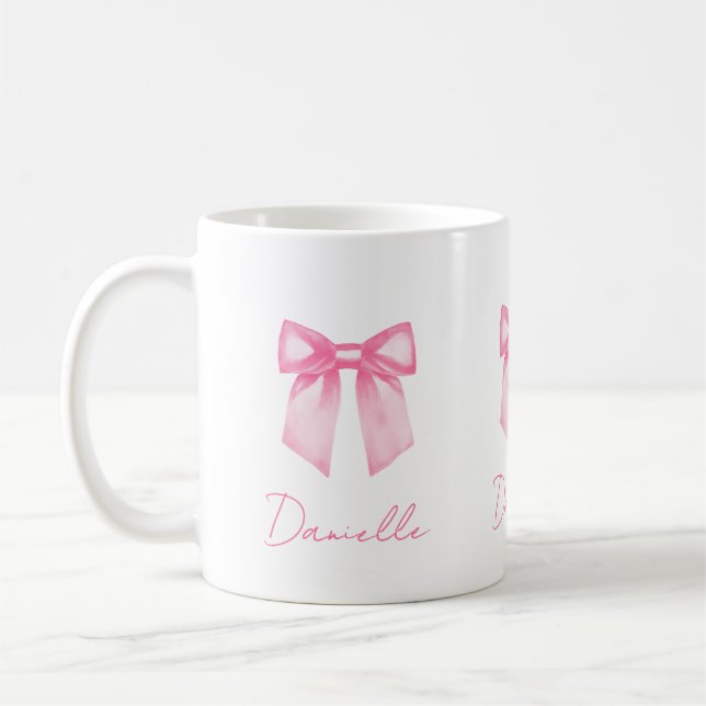 Personalised Modern Elegant Pink Bow Name Mug (Left)
