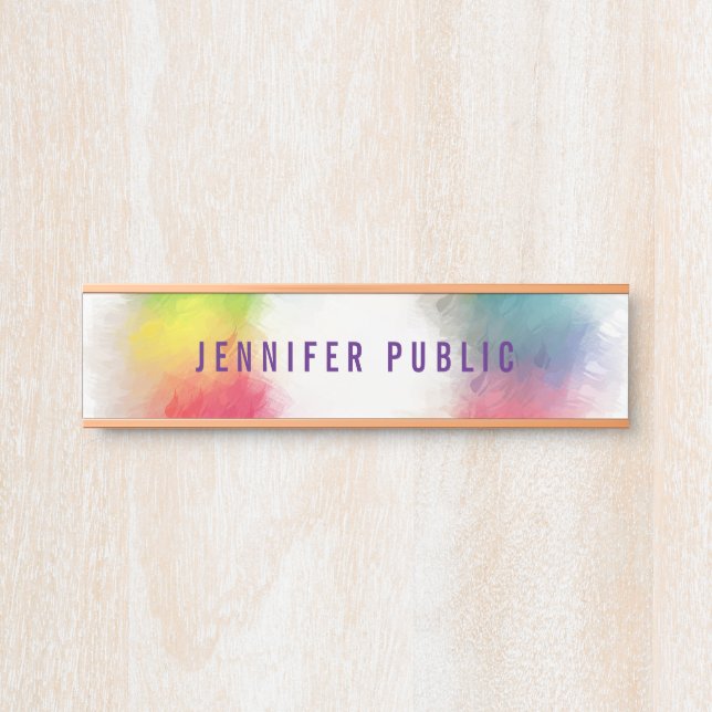Personalised Modern Elegant Rainbow Colours Trendy Door Sign (Front)