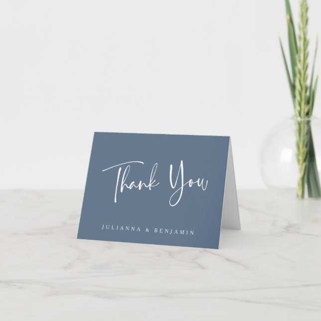 Personalised Modern Elegant Slate Blue Wedding Thank You Card (Front)