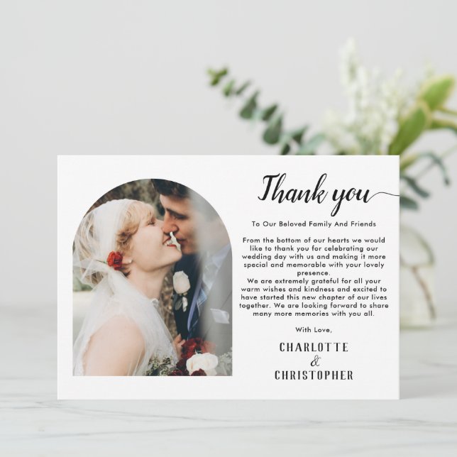 Personalised Modern Elegant Thank You Photo Card (Standing Front)