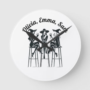 Personalised, Modern, Elegant Witches Wine Night Round Clock