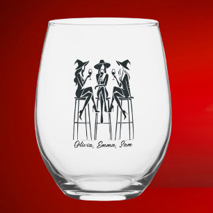 Personalised Modern, Elegant Witches Wine Night Stemless Wine Glass
