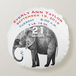 Personalised Modern Elephant Baby Nursery Round Cushion