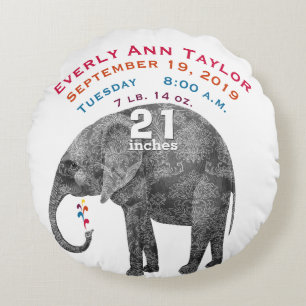 Personalised Modern Elephant Baby Nursery Round Cushion
