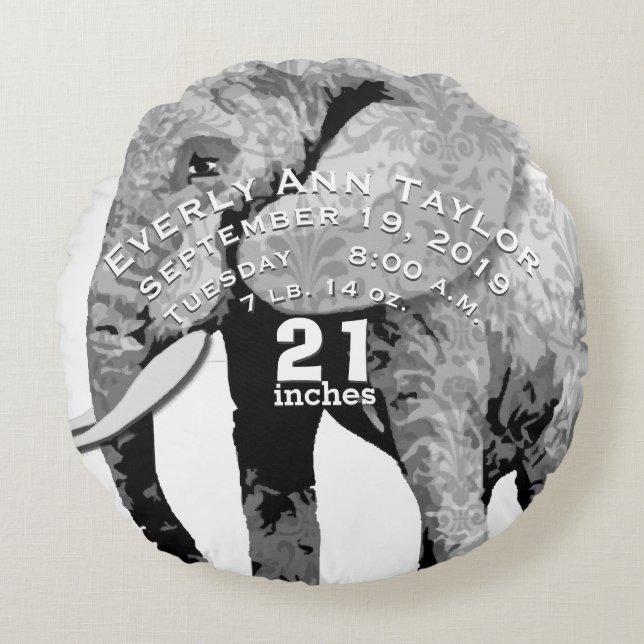 Personalised Modern Elephant Pattern Round Cushion (Front)
