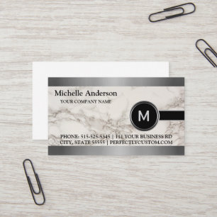 Personalised Modern Executive Grey Marble Monogram Business Card