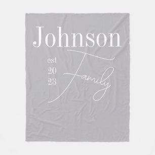 Personalised Modern Family Name Grey Fleece Blanket
