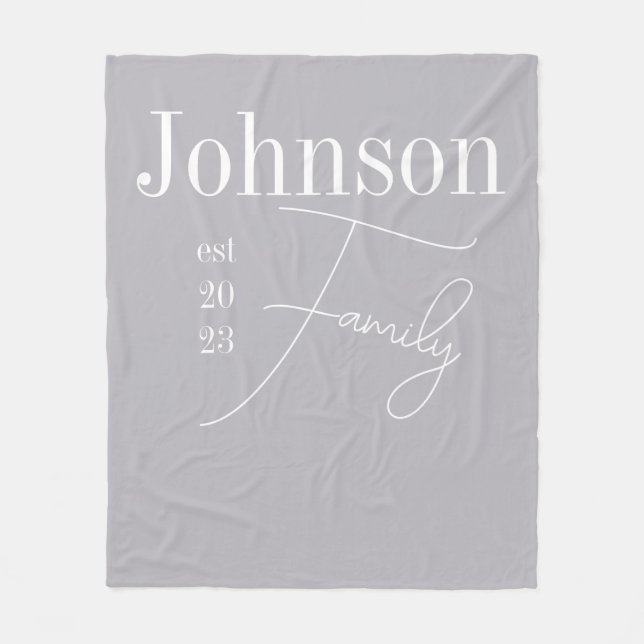Personalised Modern Family Name Grey Fleece Blanket (Front)