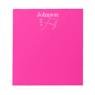 Personalised Modern Family Name Hot Pink Notepad