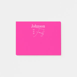 Personalised Modern Family Name Hot Pink Post-it Notes