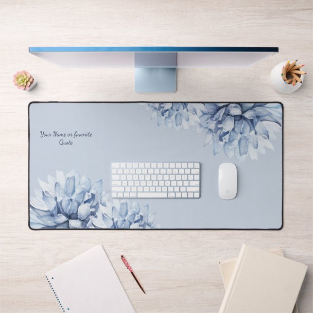 Personalised Modern Floral Dusty Blue Desk Mat (Office 1)