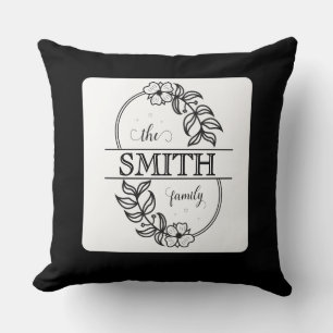  Personalised Modern Floral Family Name Monogram Cushion