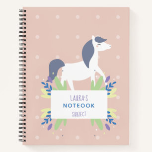 Personalised Modern Floral Horse Lover Pastel Notebook