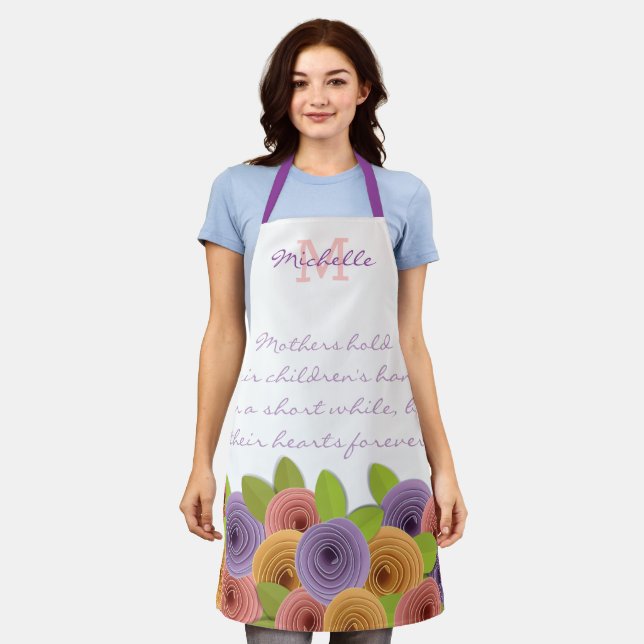 Personalised Modern Floral Mothers Day Quote  Apron (Worn)