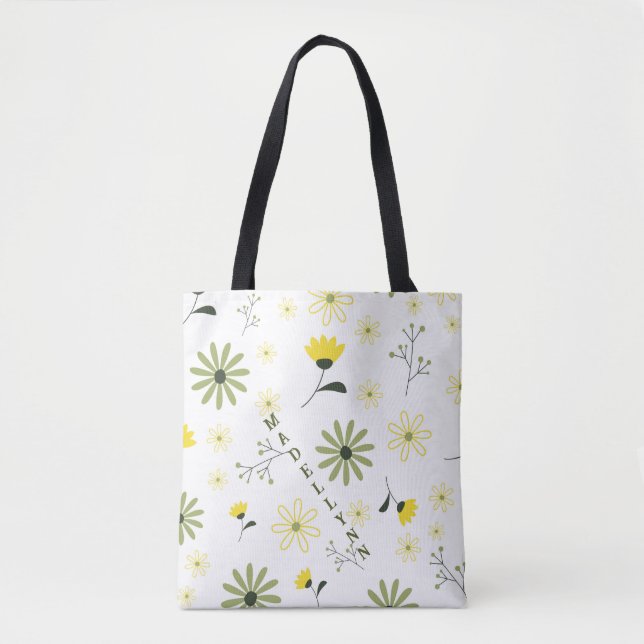 Personalised Modern Floral Wildflowers Bridesmaid  Tote Bag (Front)
