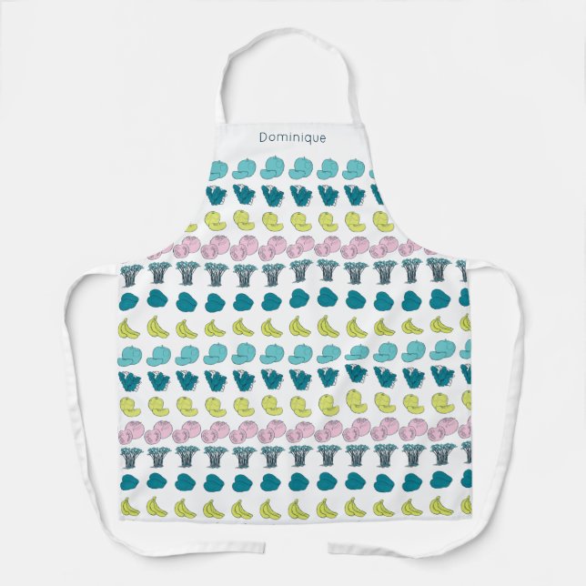 Personalised Modern Fruit & Veggie Print Apron (Front)