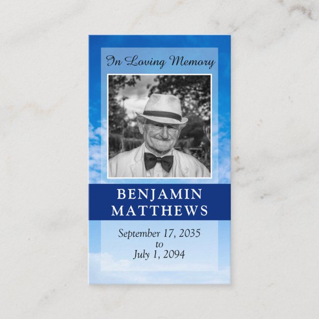 Personalised Modern Funeral Prayer Poem Blue Sky Enclosure Card (Front)