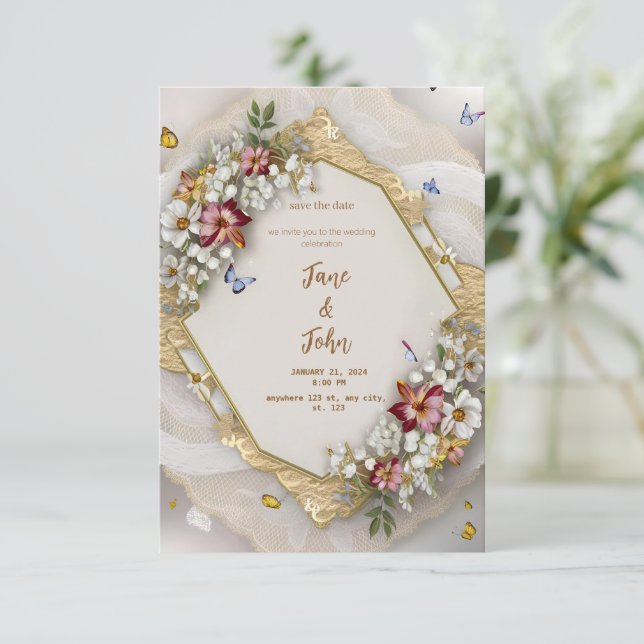 [Personalised] Modern Garden Wedding Invitation (Standing Front)