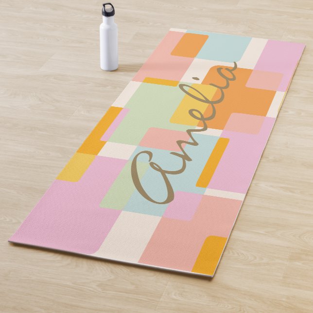 Personalised Modern Geometric Pastel Script Name Yoga Mat (In Situ)