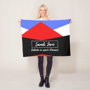Personalised Modern Geometric Red & Blue Fleece Blanket