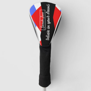Personalised Modern Geometric Red & Blue Golf Head Cover