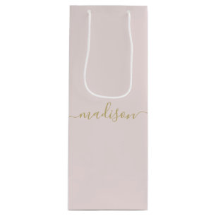 Personalised Modern Girly Gold Script Blush Pink Wine Gift Bag