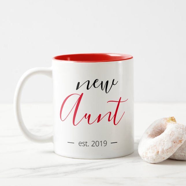 Personalised Modern Girly New Aunt Two-Tone Coffee Mug (With Donut)