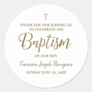 Personalised Modern Gold Baby baptism thank you Classic Round Sticker
