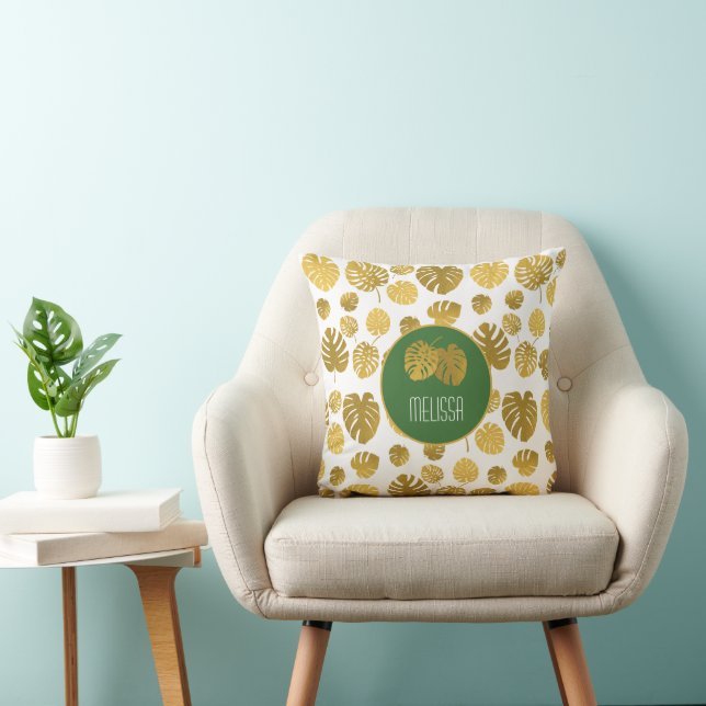 Personalised Modern Gold Leaves Pattern Cushion (Chair)