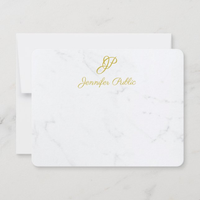 Personalised Modern Gold Script Stationery Marble Card (Front)