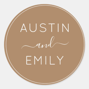 Personalised Modern Gold White Wedding Classic Round Sticker