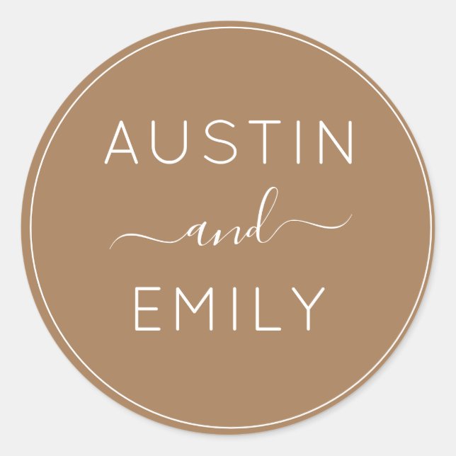 Personalised Modern Gold White Wedding Classic Round Sticker (Front)