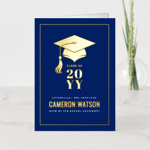 Personalised Modern Grad Hat and Tassel Graduation Foil Greeting Card
