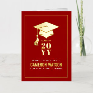 Personalised Modern Grad Hat and Tassel Graduation Foil Greeting Card