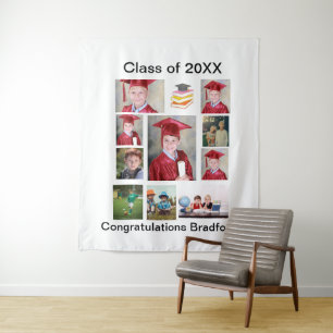 Personalised Modern Graduation 11 Photo Collage Tapestry