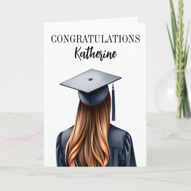 Personalised Modern Graduation Female Graduate Card (Front)