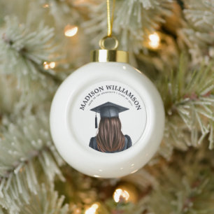 Personalised Modern Graduation Female Graduate Ceramic Ball Christmas Ornament