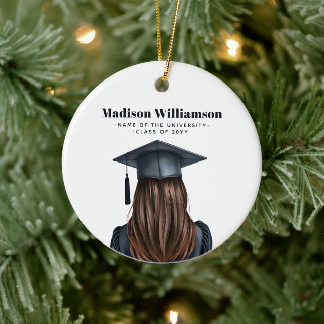 Personalised Modern Graduation Female Graduate Ceramic Tree Decoration (Tree)