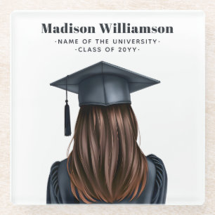 Personalised Modern Graduation Female Graduate Glass Coaster